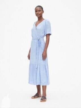 GAP Blue Floral Wrap Tie Waist Maxi Dress Size Medium